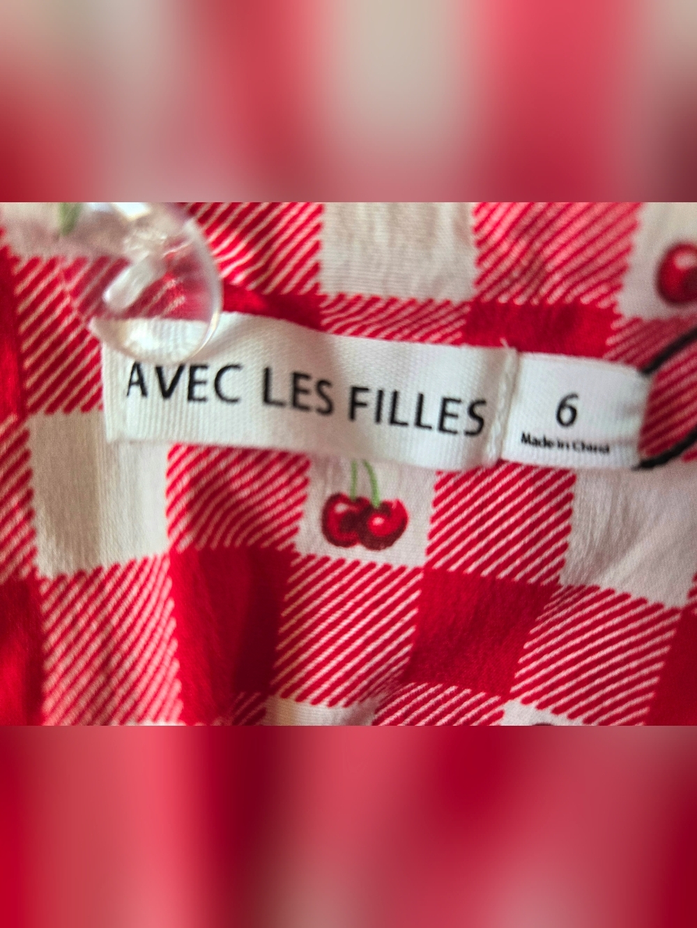 New Avec Les Filles Red & White Gingham Cherry Dress - Picture 4 of 4